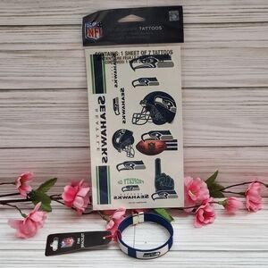 Seattle Seahawks Temporary Tattoo And Bracelet Set